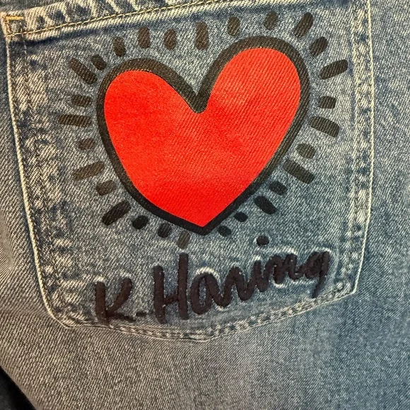 H&M Blue Keith Haring Heart-Patterned Wide Leg Jeans - Picture 10 of 10